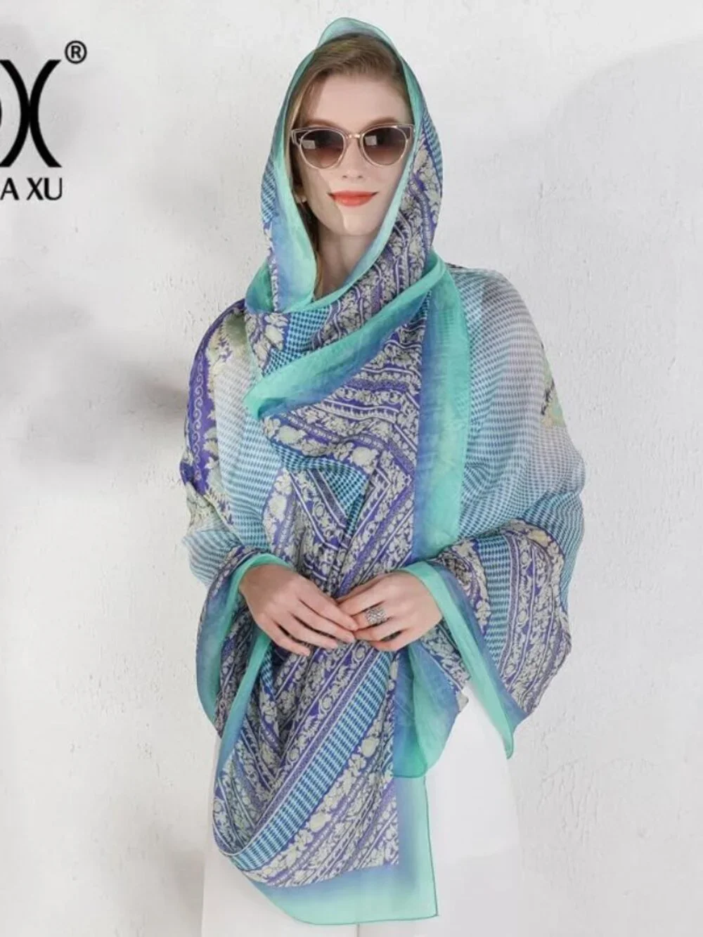 100% Mulberry Silk Pashmina Shawl Wrap Extra Large Floral Scarf